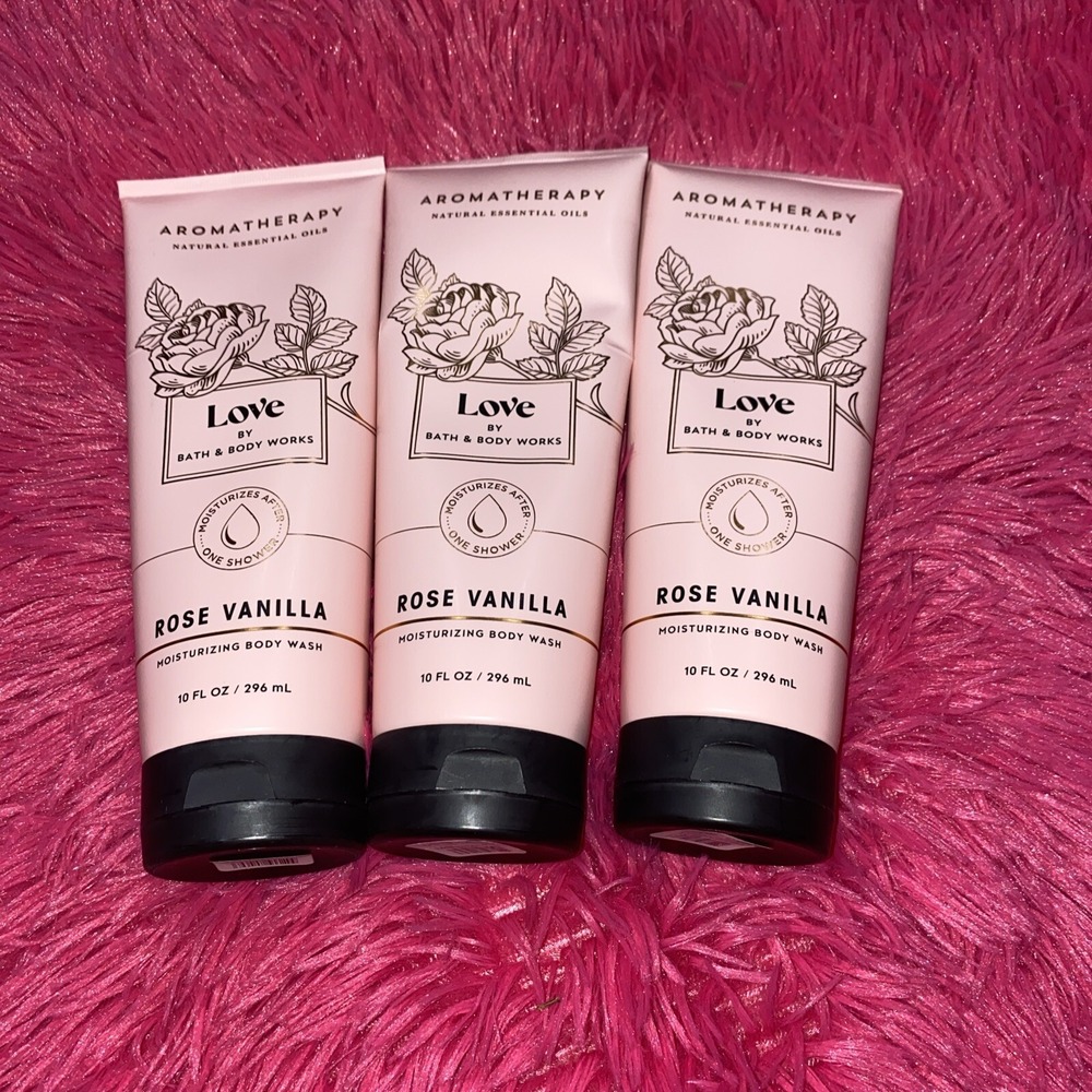 BATH & BODY WORKS‎ AROMATHERAPY MOISTURIZING BODY WASH LOVE ROSE VANILLA 3x